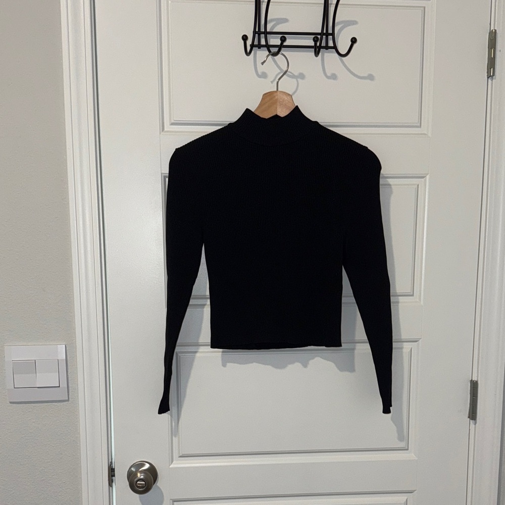zara black ribbed mock neck top size medium